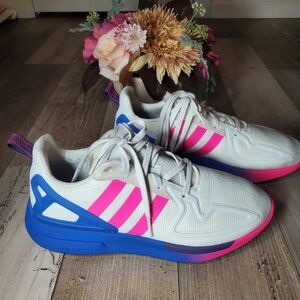 Adidas ZX 2K Flux Sneaker White Blue Pink Women's Size 9 EUC